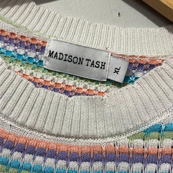 Madison Tash Multicolor Knit Striped Short Sleeve Sweater Top XL - Picture 4 of 6